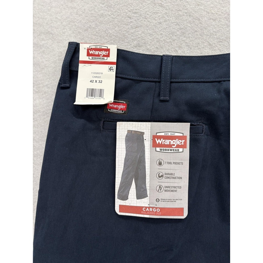 Wrangler Workwear Cargo Pants Mens 42x32 Blue Relaxed Fit Canvas Utility Outdoor